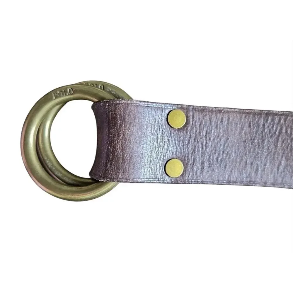 Polo Ralph Lauren Leather Belt M Double O Ring Brass Buckle Equestrian Classic